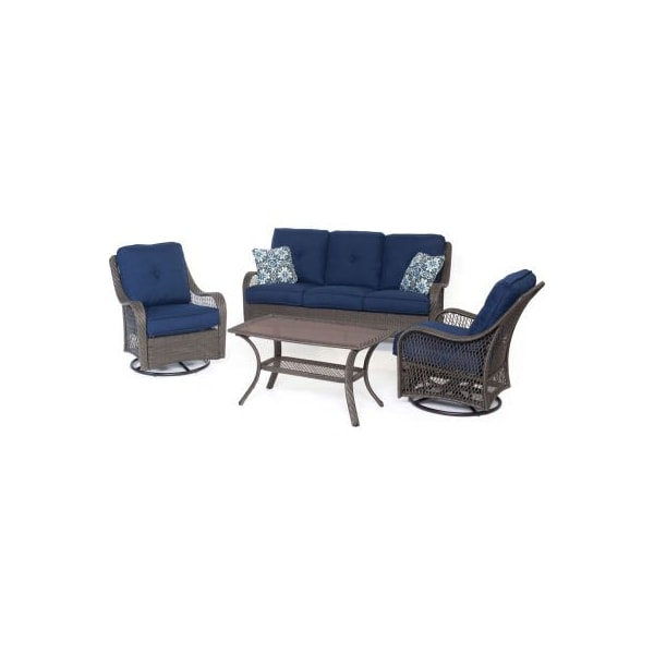 Almo Fulfillment Services Hanover Orleans 4 Piece All Weather Patio Set, Navy Blue/Gray ORLEANS4PCSW-G-NVY - main